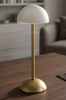 Stylish modern touch lamp with brushed gold metal body for desks