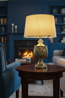 Modern ceramic linner table lamp pair providing soft ambient lighting for bedrooms.