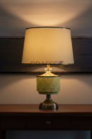 Premium ceramic table lamp pair with stylish linner finish for bedroom lighting.