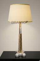 Contemporary wooden bedside lamp emitting soft ambient light for bedroom